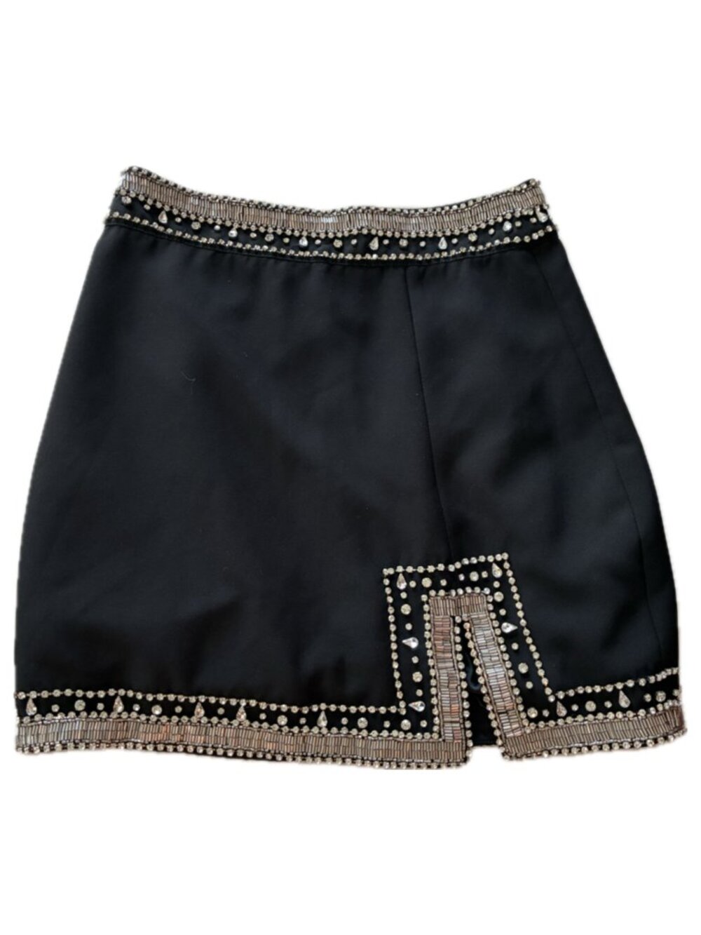 NBD Black Mini Skirt trimmed with Embellished Rhinestones. size XXS